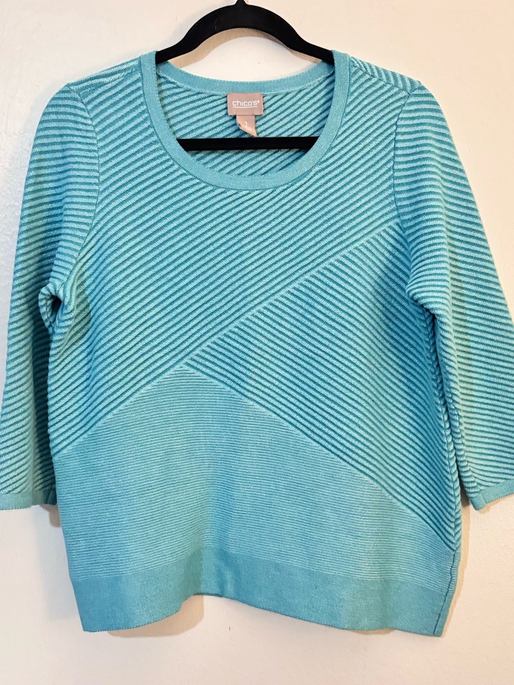 Chico's Aqua Textured Crewneck Sweater